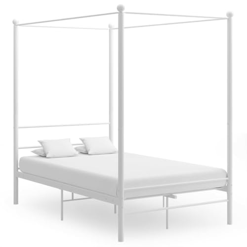 Teenpull Himmelbett Weiß Metall 140x200 cm, Elegantes Bettgestell mit Lattenrost für Schlafzimmer, Pulverbeschichteter Rahmen, Modernes Design für Zuhause