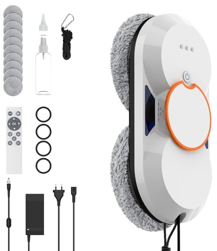 Robot Lavavetri, 5600Pa Robot Lavavetri Automatico con Doppio Getto D'acqua, 3 Modalità di Pulizia, Navigazione Intelligente, Sistema di Sicurezza, Telecomandoe 8 Panni, Per Tutte le Superfici Lisce