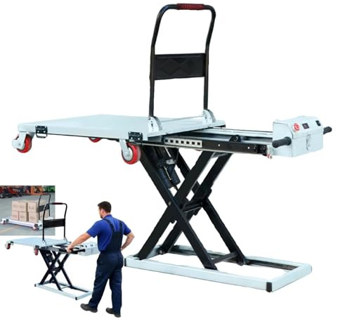 Carrello Elevatore Idraulico A Forbice Con Indicatore Di Potenza In Tempo Reale, Capacità 300 Kg, Carrello Elevatore Mobile A 4 Ruote For La Movimentazione Dei Pallet In Magazzino(155x75cm)