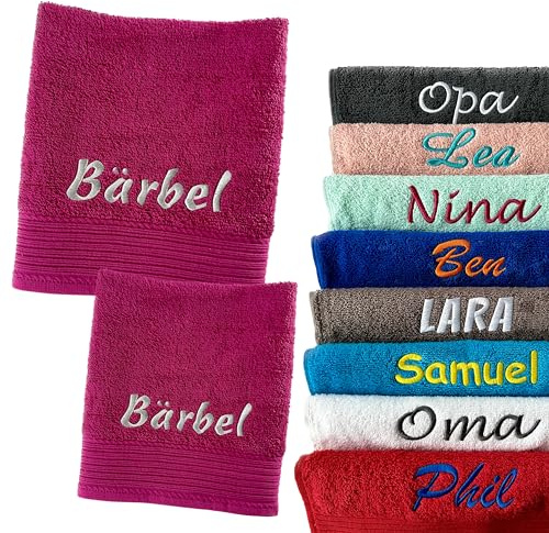 Schnoschi Handtuch 2er Set pink 50 x 100 cm Duschhandtuch und 70 x 140 Badehandtuch personalisiert mit Namen, Motiv, Initialen oder Wunschtext Bestickt, 100% Baumwolle, 450 g/m²
