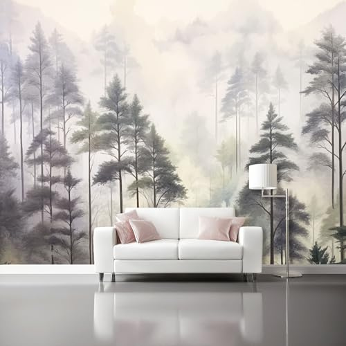 Nature Mist Forest Photo Wallpaper - 400 x 280 cm (W x H) Wall Mural Wallpaper Home Bedroom Decoration, Grey Furniture Sticker Renter Friendly Wall Paper for Living Room