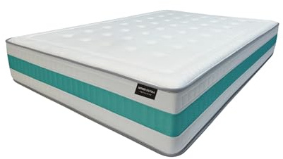 HOMESUPRA Colchón Serenité Hybrid Muelles Ensacados 135x190 cm Reversible Invierno/Verano|Firmeza Media MemorySens + Confort|Tejido Transpirable e Higiénico|Color Blanco y Turquesa|Altura ± 30 cm