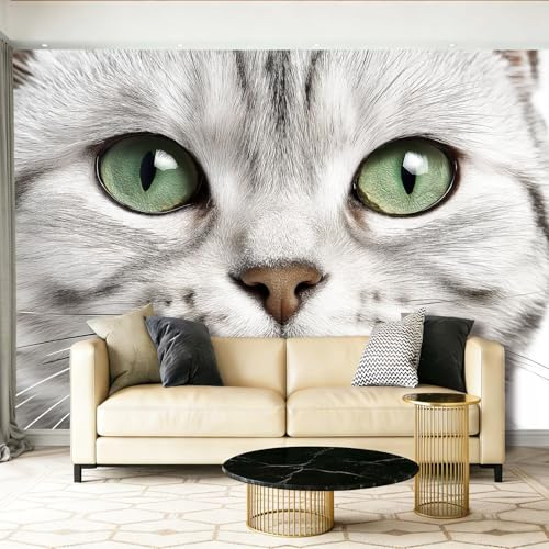 Fotomurales 200 x 140 cm Papel pintado tejido Pared corativos Murales Gatos Lujo discreto Lindo póster para sala de estar, adulto habitación de niños, estudio Blanco