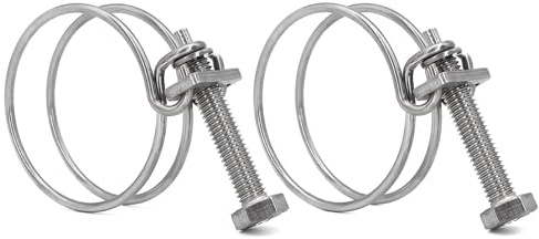 304 Stainless Steel Double Wire Pipe Clamp 3mm Heavy Duty Hose and Bracket 2 or 3 Pack with Bolt for Pipes(55-60 * 3MM (2 Pieces))