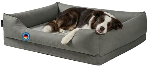 Zedelmaier orthopädisches Hundebett mittelgroße Hunde, L 90×68cm, Graugrün | Hundekörbchen waschbar, Bezug abnehmbar, Bequeme Matratze, hoher kratzfester Rand, Hundekorb oben & seitlich wasserdicht