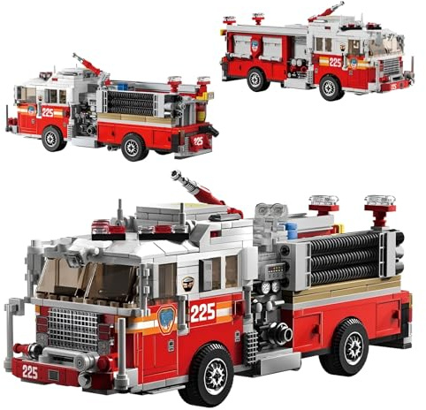 PlayExquizen Feuerwehr Klemmbausteine für Erwachsene – 1052 Teile Städtische Rettungsfahrzeuge Baustein, Feuerwehr Autos Sammlermodell, Heim Büro Dekoration, Geschenke für LKW-Fans und Teenager