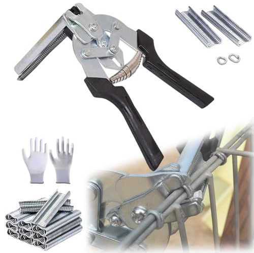 Hog Ring Pliers with 600pcs M Clips, Type M Nail Fencing Pliers, Wire Fence Clips for Cage, Fence Fastening, Installation Repair (1 Black)
