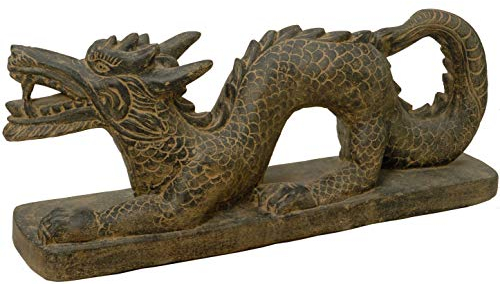 Korb-Outlet Gartenfigur Chinesischer Drache Steinguss Groß XL/Stein-Figur Steindrache Long Mythologie China Statue 120cm für Haus und Garten