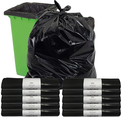 Abbey 100 Black Wheelie Bin Liners 240L Capacity – Refuse Sacks Heavy Duty Black Bin Bags for Outside and Garden Bin – Strong Garbage Bags for Rubbish On a Roll 30 Inch x 46 Inch Wide x 54 Inch Long