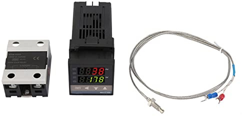 Temperaturregler, Digital LED PID Alarm 0-400°C Temperaturkontrolle für Industrie Labor Küche mit K-Thermoelement und 40A SSR Halbleiterrelais