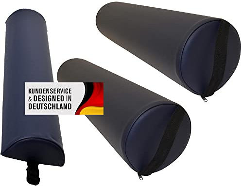 Massagezubehör Set 2 bestehend aus 2x Vollrolle Knierolle mit Griff 1x Lagerungsrolle Halbrolle für die Massageliege in vielen Farben und wasserabweisend (Marineblau)