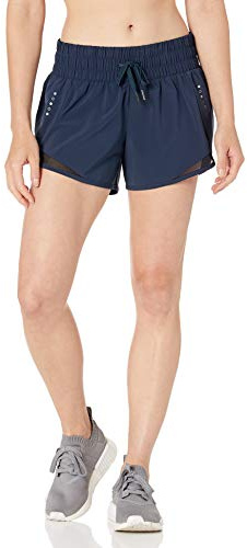 Amazon Essentials dam standard-fit rynkad midjeband vävd löpning kort (tidigare Core 10), marinblå, Large