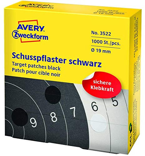 AVERY Zweckform 3522 Schusspflaster (Ø 19 mm, vorgedruckt) schwarz (10)