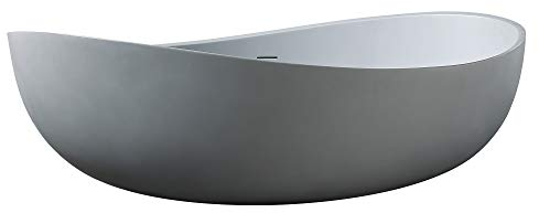 Freistehende Badewanne WAVE STONE aus Mineralguss - Grau matt, Zusätzl. Blende für Ablaufgarnitur:ohne zusätzl. Blende