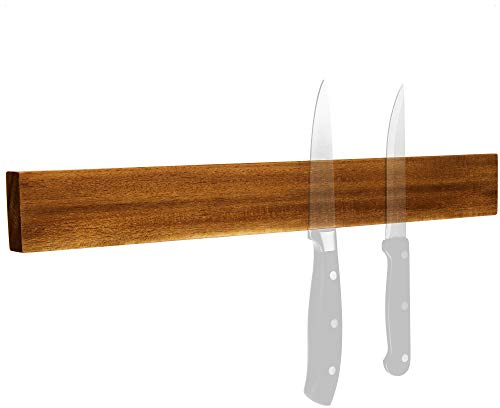 com-four® Messer Magnetleiste aus Akazienholz zur Wandmontage - magnetischer Messerblock - 40 cm Messerleiste für die Küche - Holz- Magnetschiene - Messerhalter für die Wand (1x Akazie 40cm)