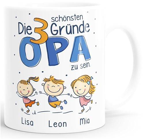 SpecialMe® Kaffee-Tasse Die schönsten Gründe Opa zu sein personalisiert mit Namen 1,2,3,4 Kinder Geschenk für Opa Weiss Keramik-Tasse