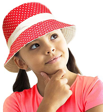 TOSKATOK UPF 50+ Wendbarer Busch-Eimer-Sonnenhut aus Baumwolle mit Polka Dots für Mädchen