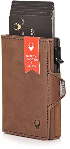 DONBOLSO Porte Carte Flip | Petit Portefeuille Homme avec Étui à Rabat | Portefeuille en Cuir avec Protection RFID | Portefeuille Mince avec Espace pour 9 Cartes et Poche à Monnaie | Vintage Marron