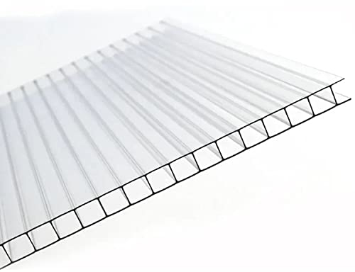 AtHaus® Polycarbonat Hohlkammerstegplatten - 200 Maße zur Auswahl | 1130 x 605-4mm Stärke | UV-beständigen (Transparent)|stoßsicheren Doppelstegplatte Gewächshausplatte Stegplatten