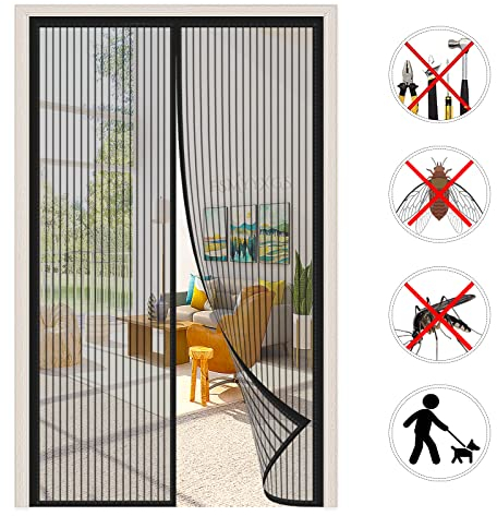 Magnet Fliegengitter Tür Automatisches SchließEn Magnetischer Fliegenvorhang Moskitonetze Insektenschutz Magnetvorhang TüRvorhang Ohne Bohren,für Balkon Terrassen-Black A|| 70x220cm(27x86inch)