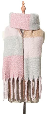 HGJH Schal Damen,Kontrastierender Dicker Quastenschal Für Damen, Modeschal, Wildes Gitter, Blaugrüner, Rosa Breitenschal, Eleganter, Dicker Trend, Weihnachtsschals Für Damen, Warmer Schal