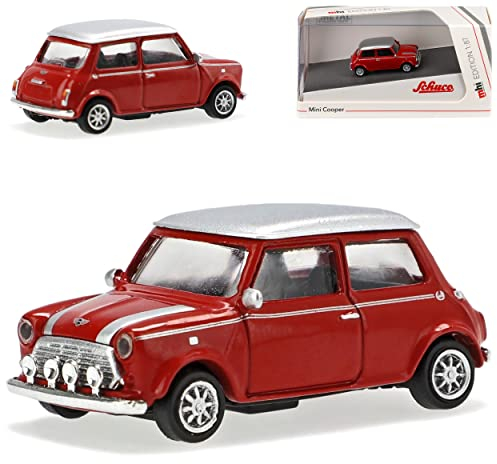 Mini Cooper altes Ur Modell Rot mit Dach in Silber und Streifen 1959-2000 H0 1/87 Schuco Modell Auto mit individiuellem Wunschkennzeichen
