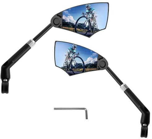 Arkham Cykelspegel, bländskydd, 2 stycken, cykel backspegel, infällbar och 360° roterbar, extra stor HD-spegel, för 20–23 mm styre, cykelspegel för Ebike mountainbike (vänster + höger)
