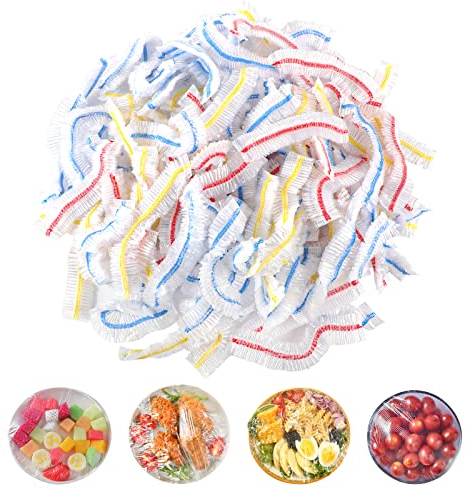 Ruig 100 Pcs Fresh Keeping Bags, Disposable Food Covers Plastic Wrap Cover Elasticated Food Covers Cling Film Bag for Fruit Vegetables Food, Blue,red