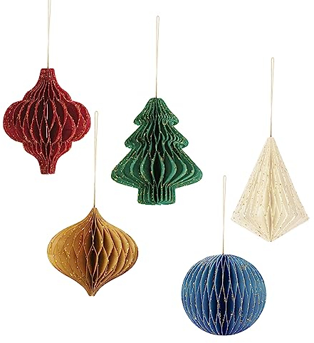 NICROHOME EUR 5 STÜCKE 3D Mini Glitter Weihnachtsdeko - Christmas Tree Decorations - Papier Weihnachtsbaum Honeycomb Ornamente Weihnachten Dekoration - Papier Weihnachtsschmuck