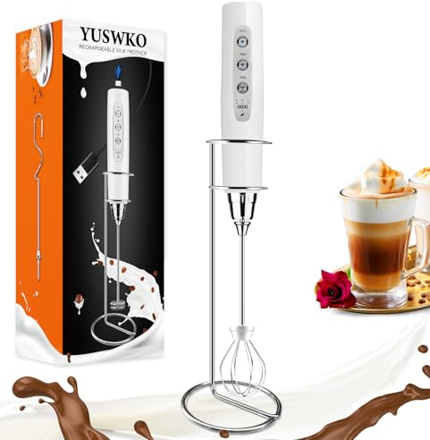 YUSWKO Espumador de leche recargable para café con soporte, mezclador de bebidas de mano con 3 cabezales, agitadores eléctricos de 3 velocidades para latte, capuchino, chocolate caliente, huevo, color
