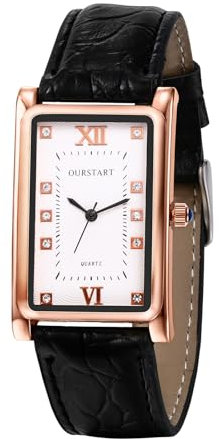 Avaner Montre Bracelet pour Homme Mouvement à Quartz Analogique:Bracelet en Cuir PU Montre Couple Montre Carrée-Or Rose