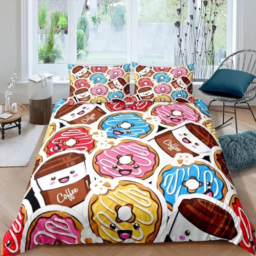 Set Copripiumino Matrimoniale 260x240 Ciambella Biancheria da Letto in Morbida Microfibra Stampa 3D Ragazza Carina Copripiumini con Cerniera + 2 Federe, B3113