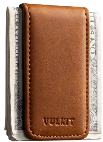 VULKIT Clip Magnético Delgado para Dinero Tarjetero de Cuero para Tarjetas de Crédito, Soporte para Billetes, Imán Fuerte para 15 Billetes Plegados