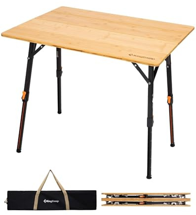 KingCamp Campingtisch Bambus Klappbar Höhenverstellbar 42-70 cm bis 80kg | Klapptisch, Faltbar, Stabil, Kompakt, Schneller Aufbau, Robuster Aluminiumrahmen für Camping Picknick Garten Balkon 80x60cm