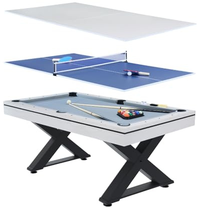 Concept-Usine | Mesa multijuego 3 en 1 de Billar y Ping-Pong Texas + Accesorios | Diseño Moderno de Madera Blanca | Mesa de Juego o Comedor | Materiales de Calidad | en Familia o Amigos