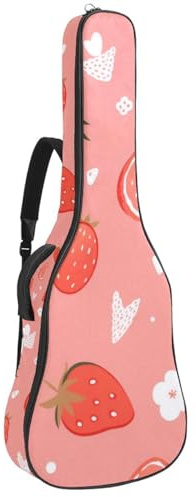 Gitarrentasche, wasserdichte Tasche für 40/41/42 Zoll Akustikgitarre mit Zubehörfach, schützende Gigbag mit mehreren Taschen, Rotes Fruchtmuster, mehrfarbig, 42.9x16.9x4.7 in, Gitarrentasche