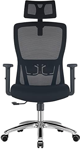 Durrafy Bürostuhl, Schreibtischstuhl, Bürostuhl Ergonomisch, multifunktional und auf Wunsch verstellbar, Drehstuhl mit Hoher Rücken,Wippfunktion90°-130°, Höhenverstellbarer Stuhl, Schwarz