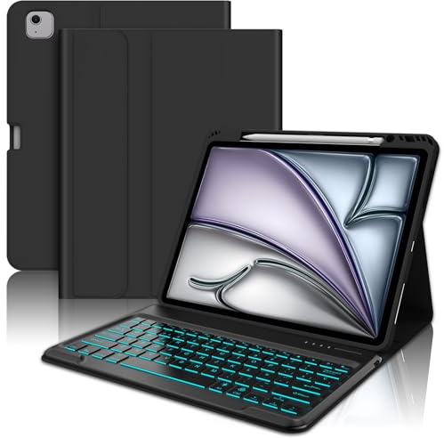 WAVATA Funda Teclado para iPad Air 13'' (M2 2024/M2 2025), Español Ñ Bluetooth Desmontable Retroiluminado Teclado para iPad Air 13''- Negro