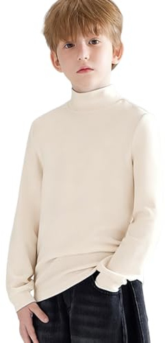 Camiseta Interior Térmica Niño con Forro Polar, Manga Larga | Ropa interior térmica para niño, suave y elástica con cuello alto; capa base para el colegio, juegos, esquí y frío invernal