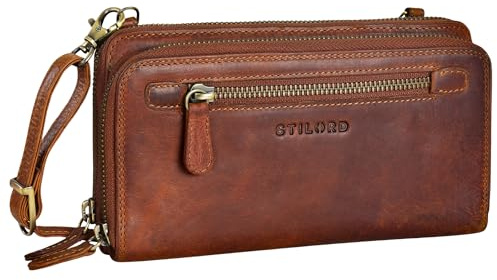 STILORD Fara Handytasche mit Geldbörse zum Umhängen Damen Leder Umhängetasche Klein Echtleder Tasche und Geldbörse Retro Portemonnaie Frauen Farbe:Kara - Cognac