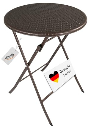 Lemodo Klapptisch mit Tischplatte in brauner Rattan-Optik, Balkontisch 60 cm, Beistelltisch bis zu 40 kg belastbar, Stabiler Rattan Tisch für vielseitige Anwendungen
