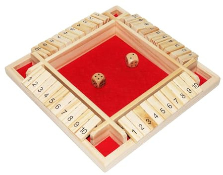 Qcdou Shut The Box Spiel, Brettspiel aus Holz mit 2 Würfel, Würfelspiel für 1–4 Spieler, ab 3 4 5 6 + Jahre Mathematik Lernspielzeug, Traditional Pub Board Würfelspiel, zum Kinder/Erwachsene(Rot)