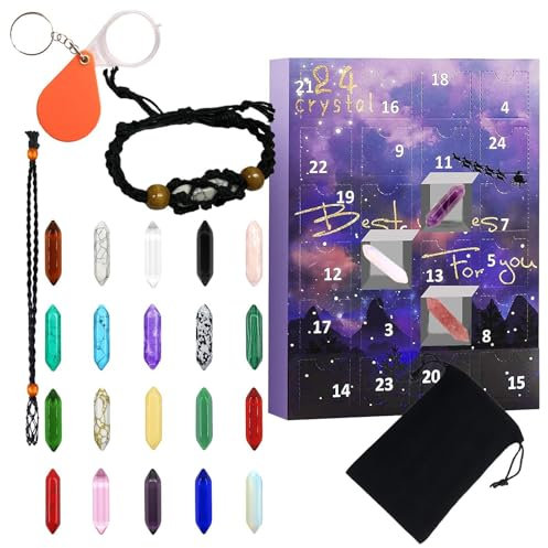 Adventskalender aus Edelsteinen für Weihnachten | Adventskalender Weihnachten mit 24 natürlichen Edelsteinen | Kristall-Adventskalender 2024 | Adventskalender 2024 Kristalle |