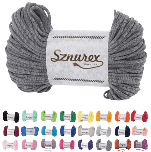 Makramee Garn 5mm x 100m Baumwollschnur Perfekt für DIY, Garn für Makramee-Schnur über 50 Farben Oeko-TEX Zertifiziert - Baumwollkordel (Grau, 5mm/100 Meter)