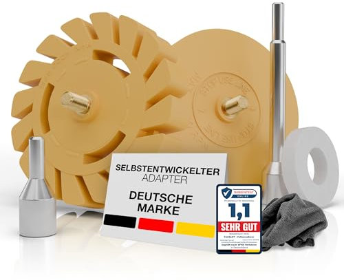 FACELIFT Folienradierer Set - ⌀ 90 mm Aufkleber Entferner + ⌀ 100 mm Lamellenradierer – Extra ProReach Adapter + Schutzring + Mikrofasertuch - Ideal um Klebereste zu entfernen