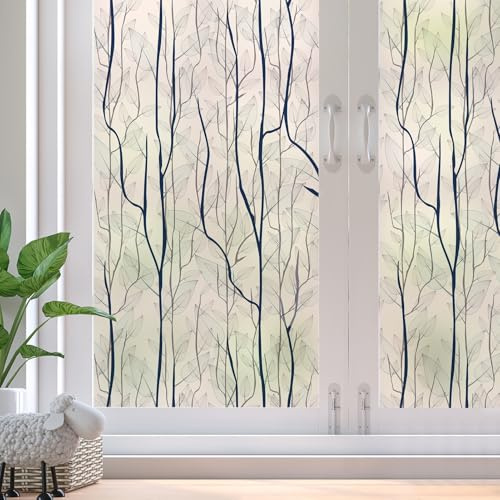 dktie Window Privacy Film Static Cling Window Film No-Glue Frosted Window Film Plants Window Stickers, for Home, Bathroom, Kids Room, Bedroom (Multicolor 02, 44.5x200cm)