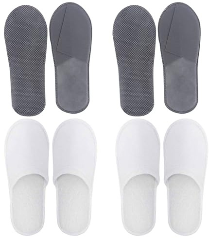 Comioke Hotelslipper, Einwegschuhe, Gästehausschuhe Set, 4 Paar Frottierslipper, Pantoffeln Herren und Damen Hausschuhe - Universalgröße, Einweg Hausschuhe Hochzeit (Größe EU 37-43)