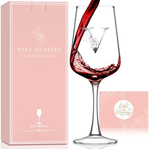 Copas de vino con monograma para mujer, copas de vino personalizadas de la A a la Z con caja de regalo y tarjeta de felicitación, regalo personalizado para el día de la madre, aniversario, regalos de