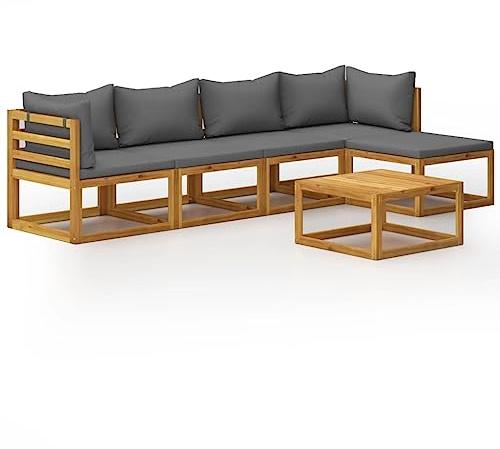 Willood Gartensofa 6 TLG. Garten Lounge Set mit Auflagen Akazienholz Massiv Gartenmöbel Dunkelgrau 2X Eckteil + 2X Mittelteil + Fußstütze + Tisch