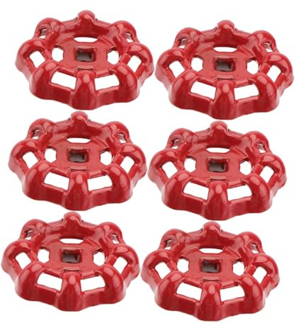 SEWOART 6pcs Red Metal Shutoff Hand Wheels with Flat Bottom Design for Water Pipe Valve Replacement, Iron Material Gate Hand Wheels with Low Fluid Resistance for Outdoor Water Shut